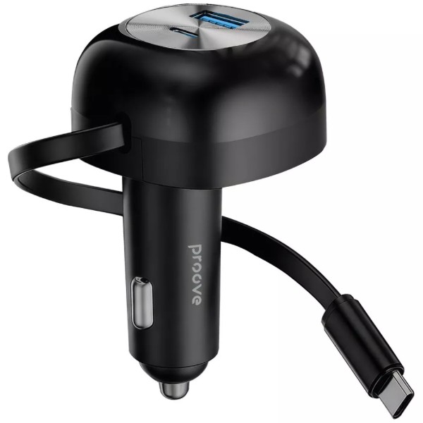 Фото - Автомобільний зарядний пристрій Proove Pulsar 65W Type-C + USB + Retractable Type-C Cable black (CCPR65110001)